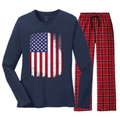 Usa Flag 4th July American Red White Blue Star Stripes 4 Day Women's Long Sleeve Flannel Pajama Set 