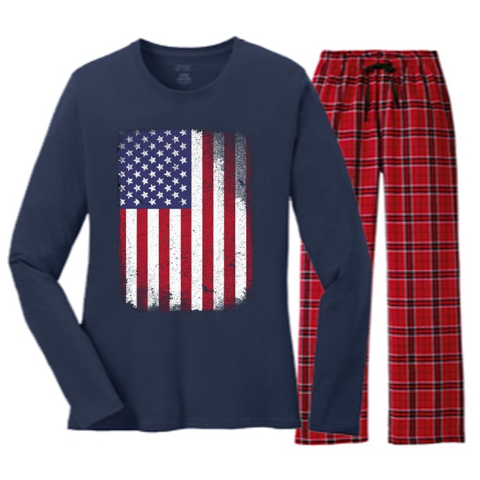 Usa Flag 4th July American Red White Blue Star Stripes 4 Day Women's Long Sleeve Flannel Pajama Set 