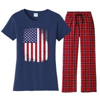 Usa Flag 4th July American Red White Blue Star Stripes 4 Day Women's Flannel Pajama Set