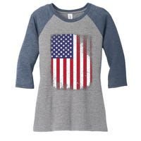 Usa Flag 4th July American Red White Blue Star Stripes 4 Day Women's Tri-Blend 3/4-Sleeve Raglan Shirt