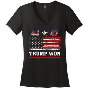 Usa Flag 45 47th Presidenttrump Won 2024 Gift Women's V-Neck T-Shirt