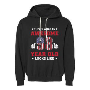 USA Flag 98th Birthday Gifts 98 Years Old Awesome Looks Like Garment-Dyed Fleece Hoodie