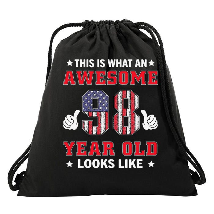 USA Flag 98th Birthday Gifts 98 Years Old Awesome Looks Like Drawstring Bag