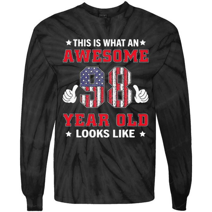 USA Flag 98th Birthday Gifts 98 Years Old Awesome Looks Like Tie-Dye Long Sleeve Shirt