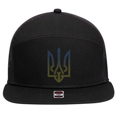 Ukraine Flag And Trident Ukrainian 7 Panel Mesh Trucker Snapback Hat