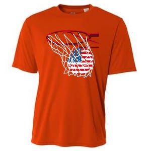 US Flag American Patriotic Basketball 4th Of July Cooling Performance Crew T-Shirt