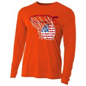 US Flag American Patriotic Basketball 4th Of July Cooling Performance Long Sleeve Crew