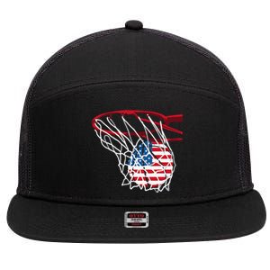 US Flag American Patriotic Basketball 4th Of July 7 Panel Mesh Trucker Snapback Hat