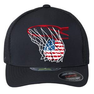 US Flag American Patriotic Basketball 4th Of July Flexfit Unipanel Trucker Cap