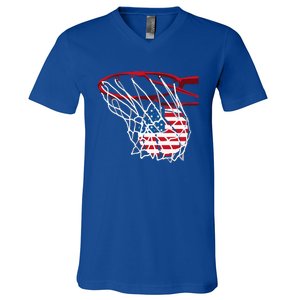 US Flag American Patriotic Basketball 4th Of July V-Neck T-Shirt