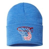 US Flag American Patriotic Basketball 4th Of July Sustainable Knit Beanie