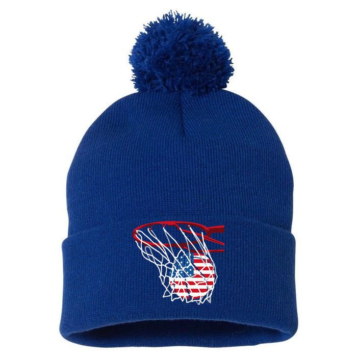 US Flag American Patriotic Basketball 4th Of July Pom Pom 12in Knit Beanie