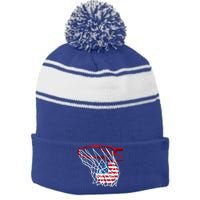 US Flag American Patriotic Basketball 4th Of July Stripe Pom Pom Beanie