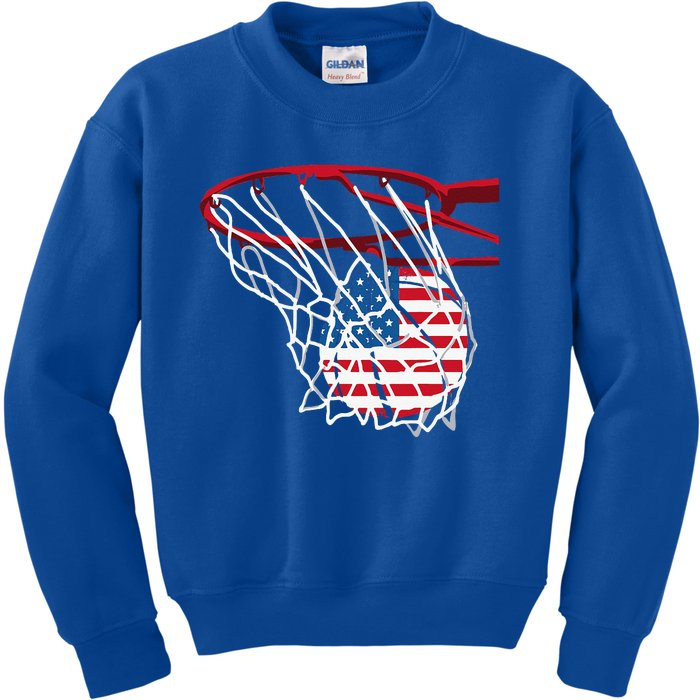 US Flag American Patriotic Basketball 4th Of July Kids Sweatshirt