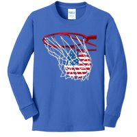 US Flag American Patriotic Basketball 4th Of July Kids Long Sleeve Shirt