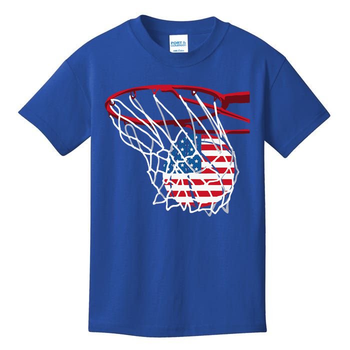 US Flag American Patriotic Basketball 4th Of July Kids T-Shirt