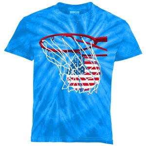 US Flag American Patriotic Basketball 4th Of July Kids Tie-Dye T-Shirt