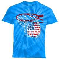 US Flag American Patriotic Basketball 4th Of July Kids Tie-Dye T-Shirt