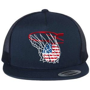 US Flag American Patriotic Basketball 4th Of July Flat Bill Trucker Hat