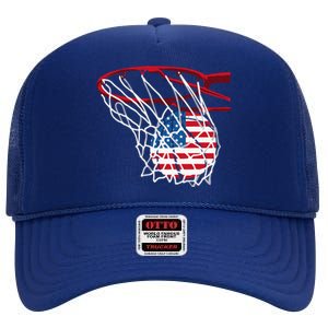 US Flag American Patriotic Basketball 4th Of July High Crown Mesh Back Trucker Hat