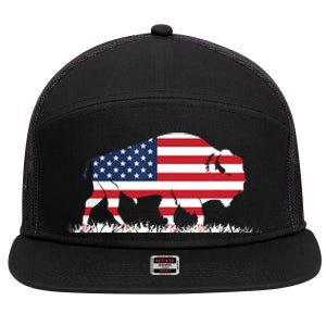 USA Flag American Buffalo 7 Panel Mesh Trucker Snapback Hat