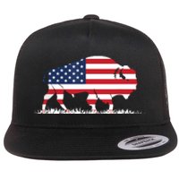 USA Flag American Buffalo Flat Bill Trucker Hat