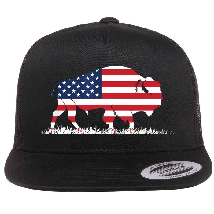 USA Flag American Buffalo Flat Bill Trucker Hat