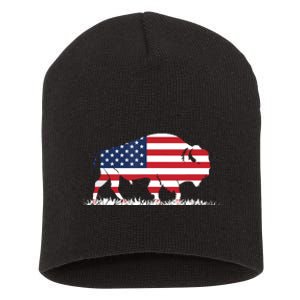 USA Flag American Buffalo Short Acrylic Beanie