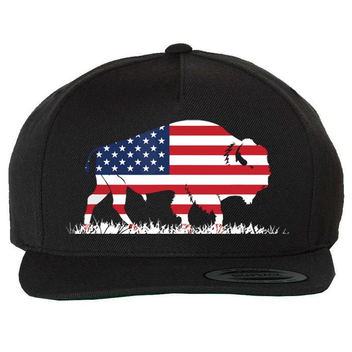 USA Flag American Buffalo Wool Snapback Cap