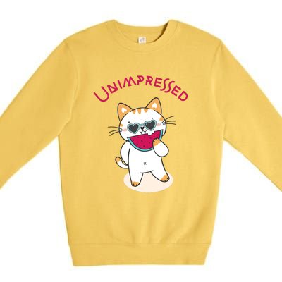 Unimpressed Funny Angry Cat Premium Crewneck Sweatshirt