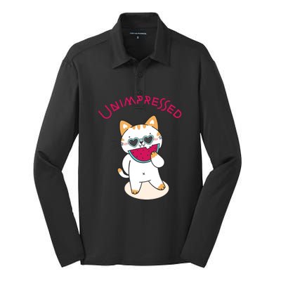 Unimpressed Funny Angry Cat Silk Touch Performance Long Sleeve Polo