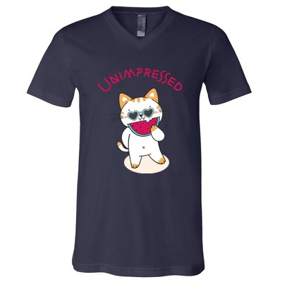 Unimpressed Funny Angry Cat V-Neck T-Shirt