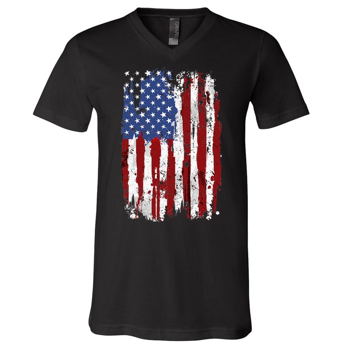 USA Flag American Flag United States Of America 4th Of July V-Neck T-Shirt