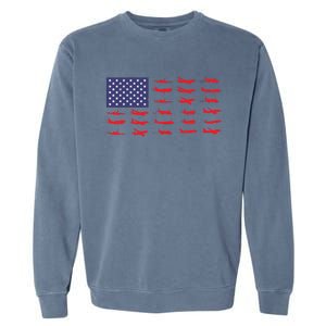 US Flag Airplanes Patriotic Aviation American Pilot Gift Garment-Dyed Sweatshirt