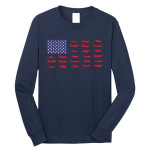 US Flag Airplanes Patriotic Aviation American Pilot Gift Long Sleeve Shirt