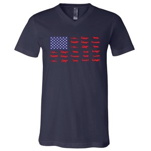 US Flag Airplanes Patriotic Aviation American Pilot Gift V-Neck T-Shirt