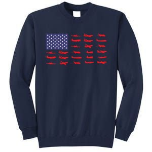 US Flag Airplanes Patriotic Aviation American Pilot Gift Tall Sweatshirt