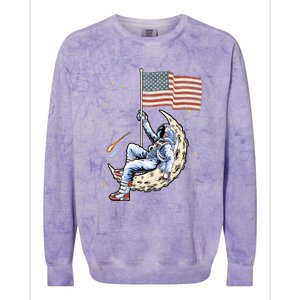 Us Flag Astronaut Space Independence Day 4th Of July Cool Gift Colorblast Crewneck Sweatshirt