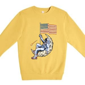 Us Flag Astronaut Space Independence Day 4th Of July Cool Gift Premium Crewneck Sweatshirt