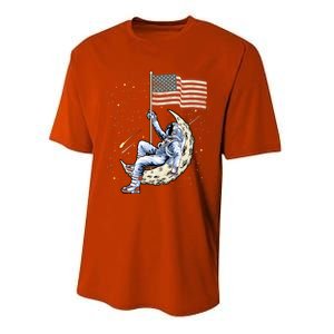 Us Flag Astronaut Space Independence Day 4th Of July Cool Gift Performance Sprint T-Shirt