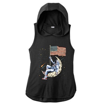 Us Flag Astronaut Space Independence Day 4th Of July Cool Gift Ladies PosiCharge Tri-Blend Wicking Draft Hoodie Tank