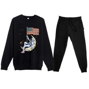 Us Flag Astronaut Space Independence Day 4th Of July Cool Gift Premium Crewneck Sweatsuit Set