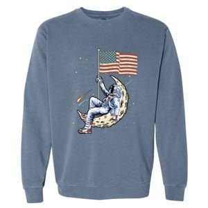 Us Flag Astronaut Space Independence Day 4th Of July Cool Gift Garment-Dyed Sweatshirt