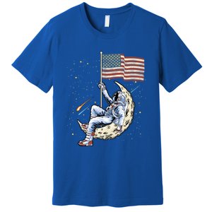 Us Flag Astronaut Space Independence Day 4th Of July Cool Gift Premium T-Shirt