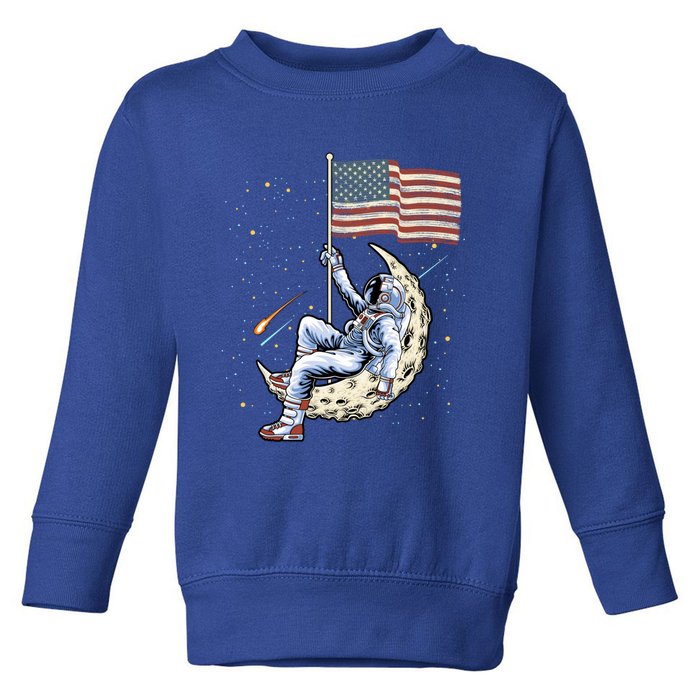 Us Flag Astronaut Space Independence Day 4th Of July Cool Gift Toddler Sweatshirt