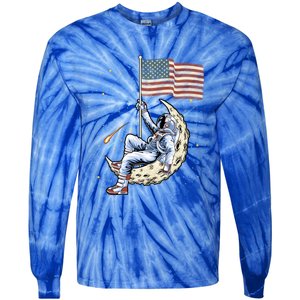 Us Flag Astronaut Space Independence Day 4th Of July Cool Gift Tie-Dye Long Sleeve Shirt