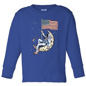 Us Flag Astronaut Space Independence Day 4th Of July Cool Gift Toddler Long Sleeve Shirt