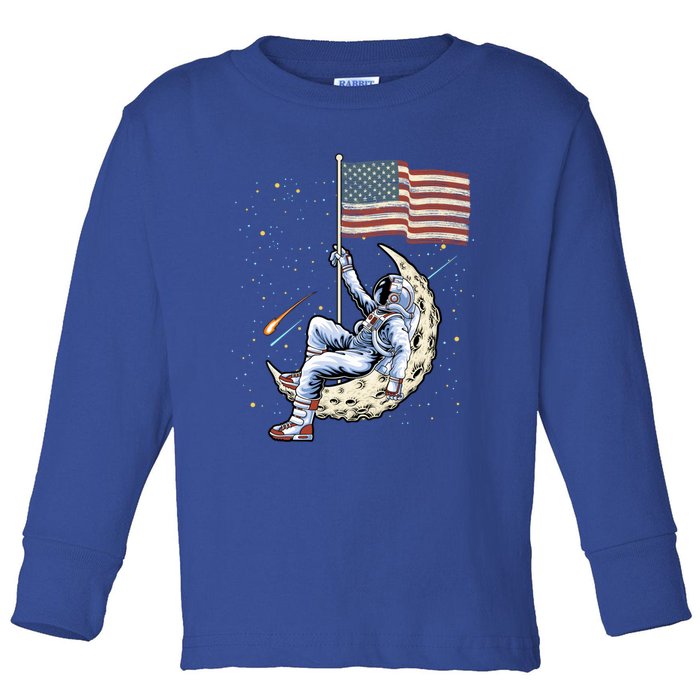 Us Flag Astronaut Space Independence Day 4th Of July Cool Gift Toddler Long Sleeve Shirt