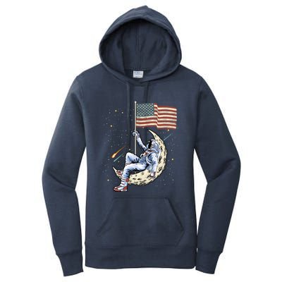 Us Flag Astronaut Space Independence Day 4th Of July Cool Gift Women's Pullover Hoodie