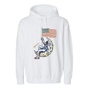 Us Flag Astronaut Space Independence Day 4th Of July Cool Gift Garment-Dyed Fleece Hoodie